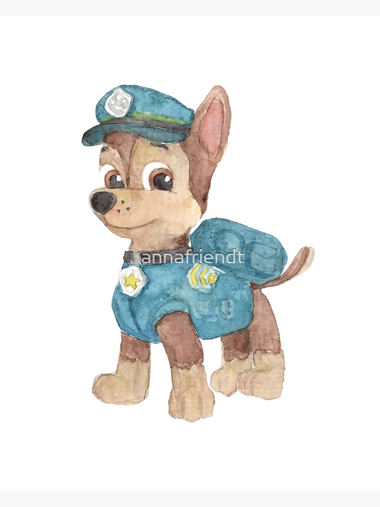 Thumbnail 3 of 3, Photographic Print, Paw Patrol - Chase - Hand painted watercolor designed and sold by annafriendt.
