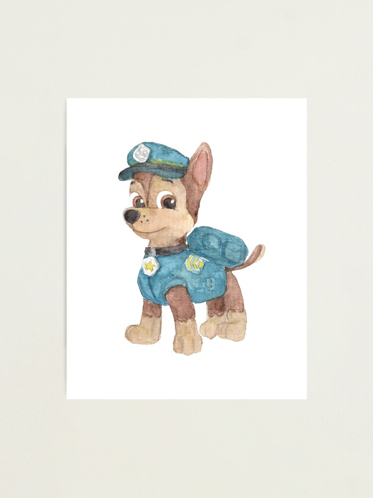 Thumbnail 1 of 3, Photographic Print, Paw Patrol - Chase - Hand painted watercolor designed and sold by annafriendt.