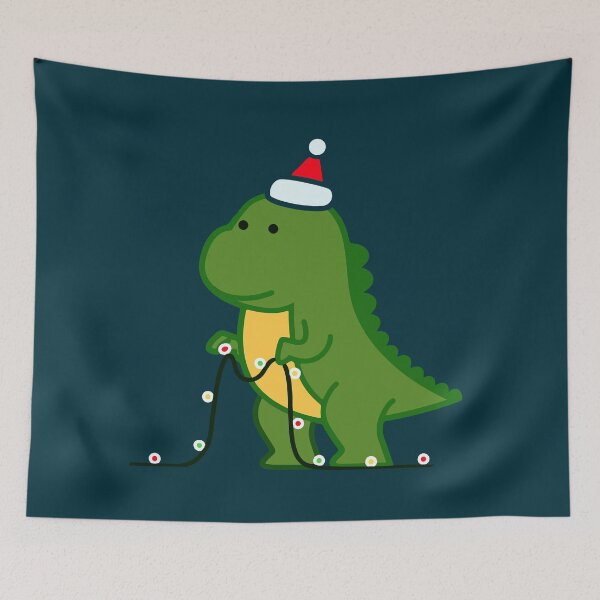 Item preview, Christmas Dinosaur Tree Rex Putting Up String Lights designed and sold by Kleon Seo.