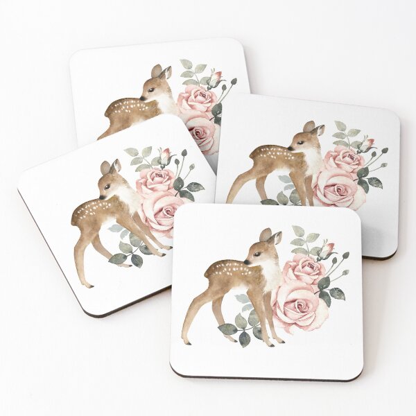 Aperçu de l'œuvre Petit Cerf Avec Roses Vintage / Blanc créée et vendue par MirabellePrint.
