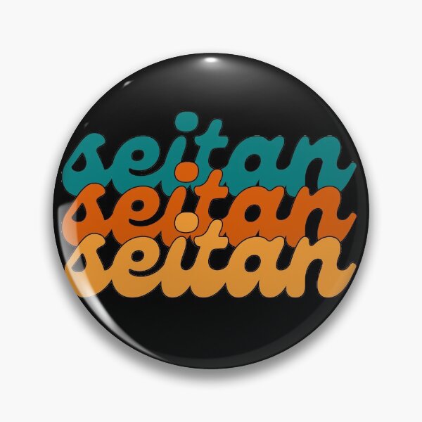 Item preview, SEITAN Cool Retro Blue Yellow Orange Text Vegan Vegetarian designed and sold by a-little-ink.