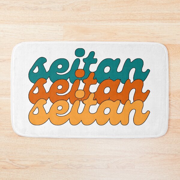 Item preview, SEITAN Cool Retro Blue Yellow Orange Text Vegan Vegetarian designed and sold by a-little-ink.