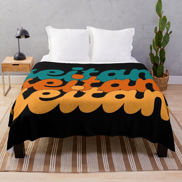 Item preview, SEITAN Cool Retro Blue Yellow Orange Text Vegan Vegetarian designed and sold by a-little-ink.