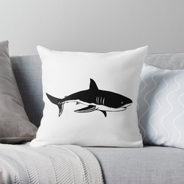 Beach Theme Ocean Sea Fish Print Black N White Shark Throw Pillow