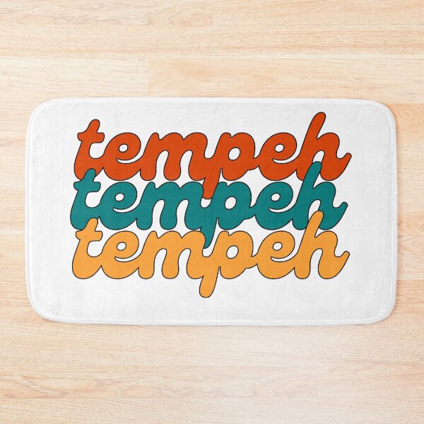 Item preview, TEMPEH Tofu Cool Retro Blue Yellow Orange Text Vegan Vegetarian designed and sold by a-little-ink.
