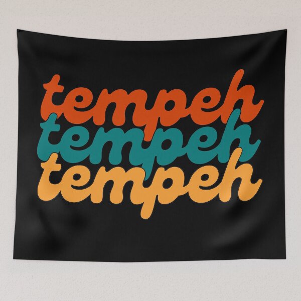 Item preview, TEMPEH Tofu Cool Retro Blue Yellow Orange Text Vegan Vegetarian designed and sold by a-little-ink.