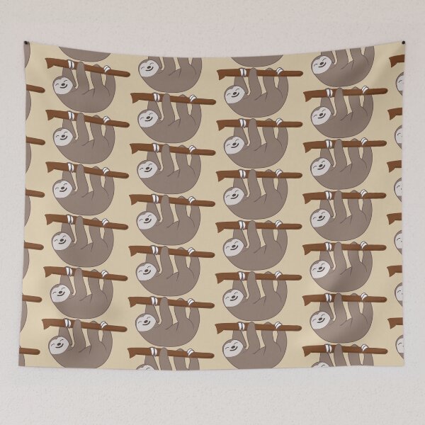 Item preview, Furry brown sleepy smiling sloth white talon claw grip on wild tree branch (minimalist anime) designed and sold by Deegital18.