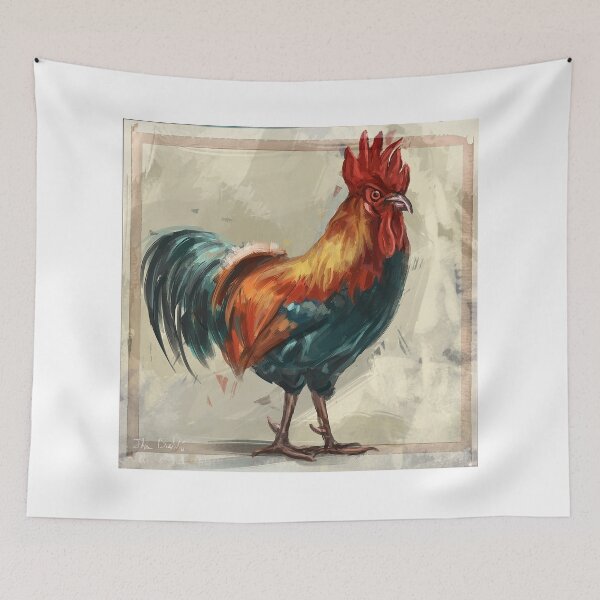 Item preview, Colorful Rooster Painting on Beige Background - Here Comes The Rooster 2 designed and sold by ibadishi.