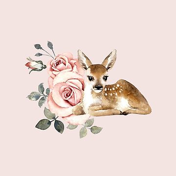 Artwork thumbnail, Little Deer With Vintage Roses / Blush  by MirabellePrint