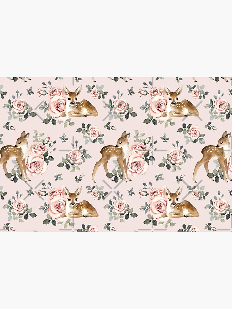 Thumbnail 6 of 6, Bath Mat, Little Deer With Vintage Roses / Blush designed and sold by MirabellePrint.