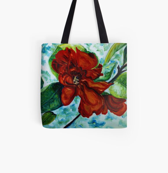 Red Camelia All Over Print Tote Bag