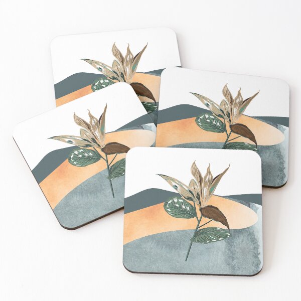 Item preview, Abstract watercolor landscape mountains and hills with vintage botanical plant digital design illustration  designed and sold by MyBlackDreams.