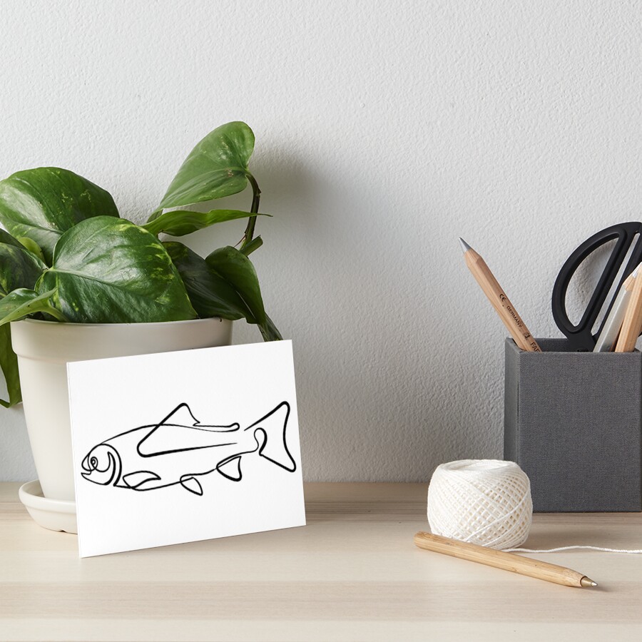 Fly Fishing Trout One Line Illustration Art Board Print by