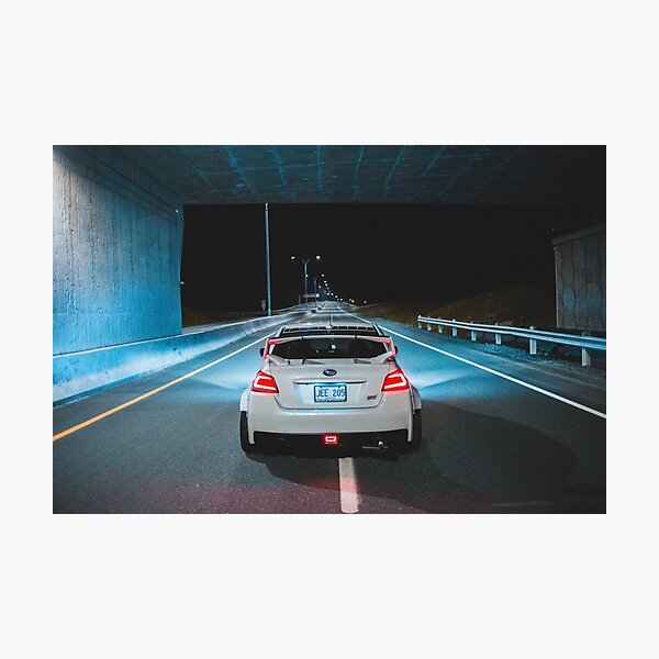 White wrx sti parked on an empty highway Photographic Print
