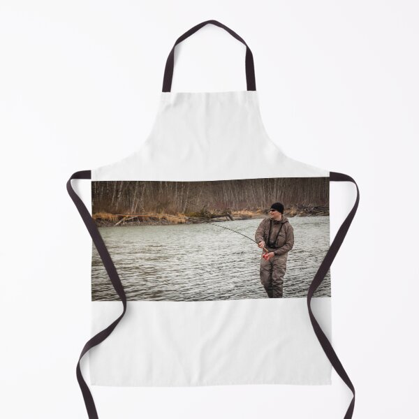 Item preview, A fly fisherman hooked into a big fish in a river with the rod bent designed and sold by SnapTPhotograph.