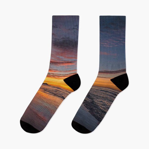 Item preview, Beautiful Red Blue And Gold Sunrise With Fisherman Off In The Distance designed and sold by AlanPhotoArt.