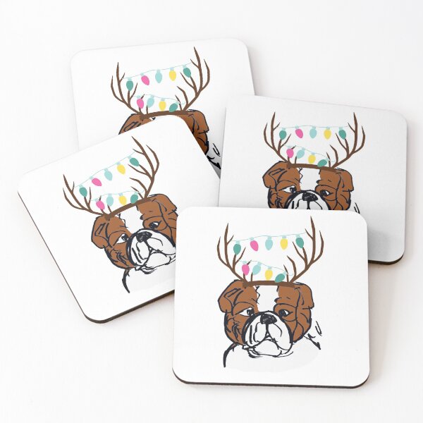 Item preview, Christmas bulldog with reindeer christmas lights designed and sold by NinaBetterNot.