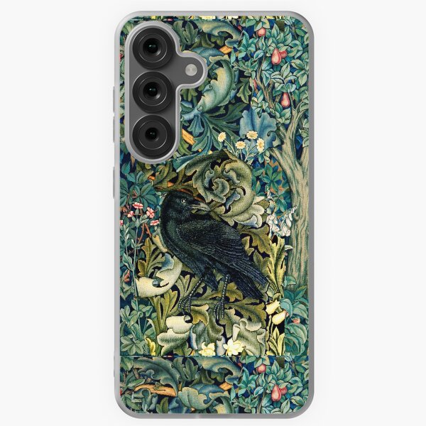 Item preview, GREENERY, FOREST ANIMALS ,RAVEN ON ACANTHUS LEAVES Blue Green Floral  designed and sold by BulganLumini.