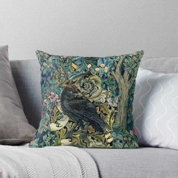 Item preview, VERDURE, ANIMAUX DE LA FORÊT, CORBEAU SUR FEUILLES D'ACANTHE Floral bleu vert designed and sold by BulganLumini.