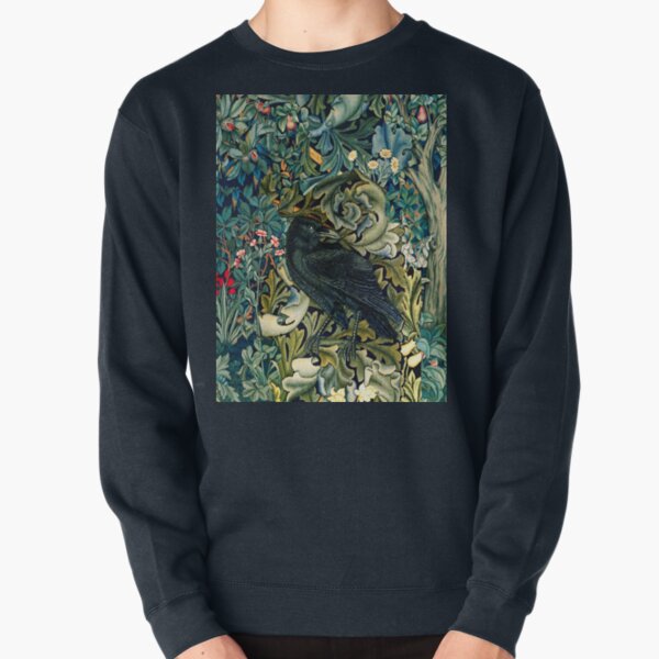 Vista previa del artículo con la obra «VERDURA, ANIMALES DEL BOSQUE, CUERVO EN HOJAS DE ACANTO Floral azul verde», diseñado y vendido por BulganLumini.