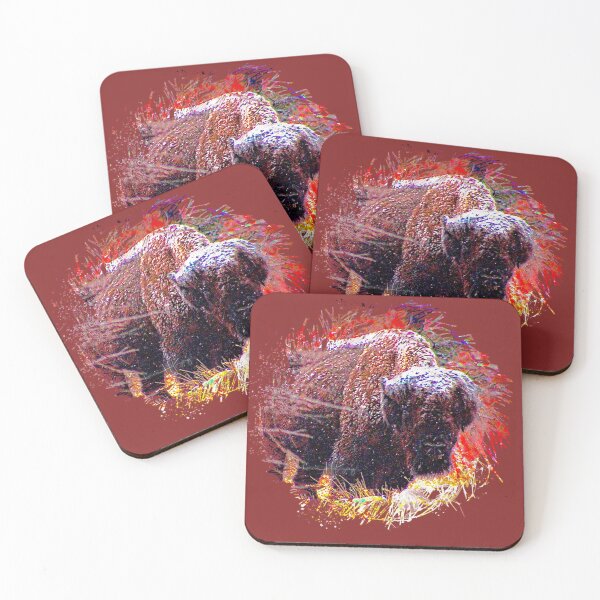 Item preview, Buffalo in the Snow Front view Wichita Mountain Wildlife Refuge Oklahoma Red Autumn Leaves designed and sold by hannaHKyong.