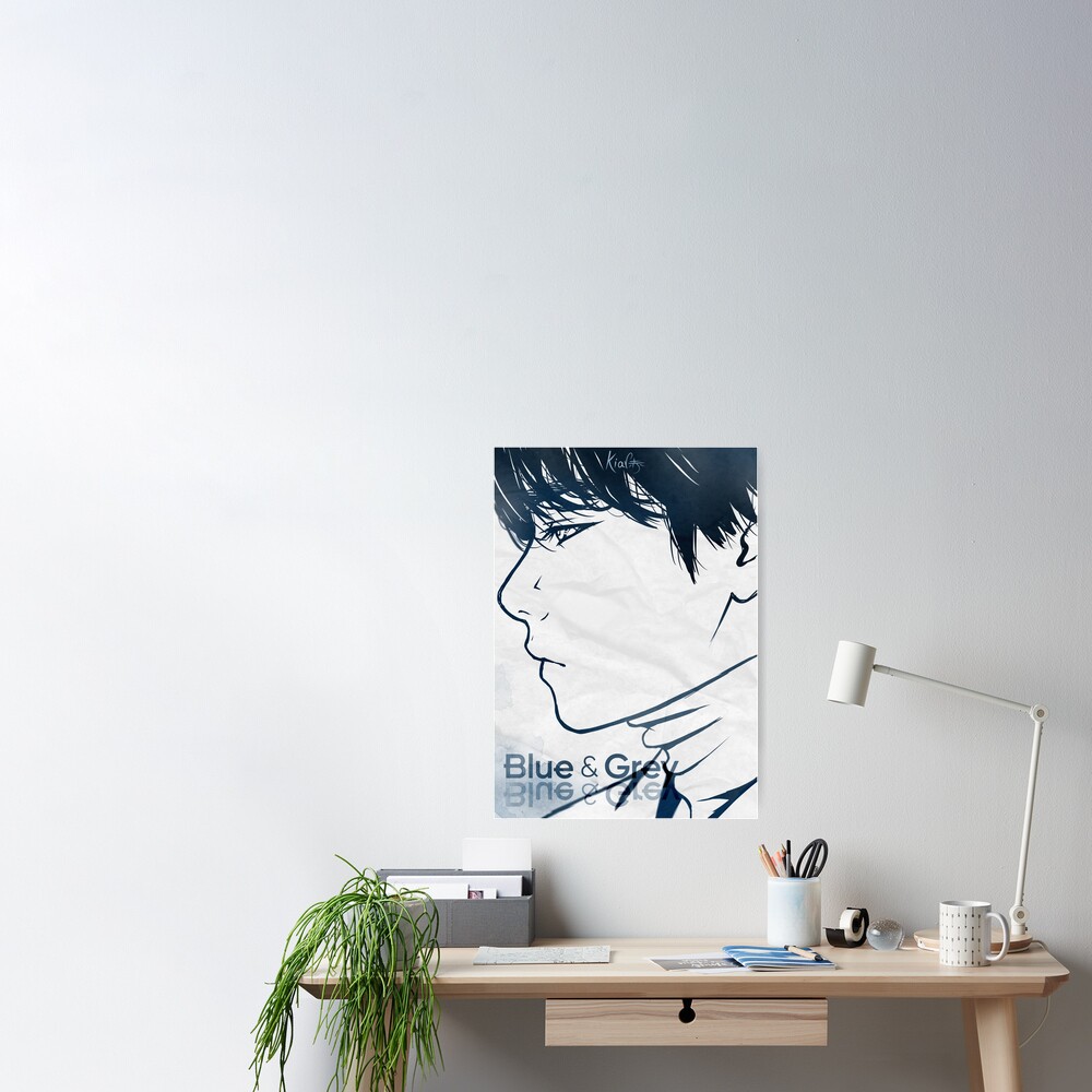 Bts V Blue Grey Poster By Kiaraka Redbubble