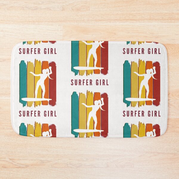 Item preview, Surfer girl. White silhouette. Retro grunge brushstrokes background. Maroon, burgundy text. designed and sold by JellyBeenzz.