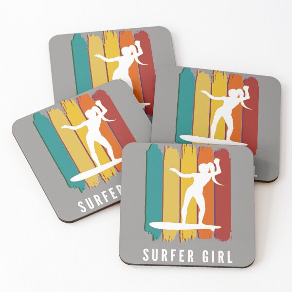 Item preview, Surfer girl. White silhouette. Retro grunge brushstrokes background. White text. designed and sold by JellyBeenzz.