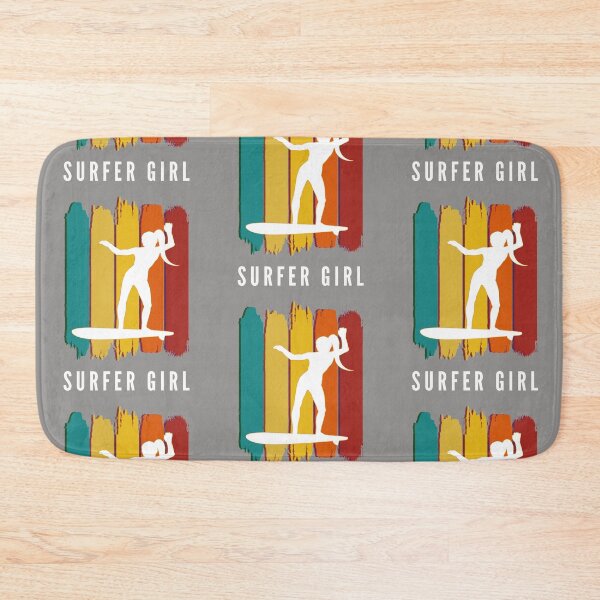 Item preview, Surfer girl. White silhouette. Retro grunge brushstrokes background. White text. designed and sold by JellyBeenzz.