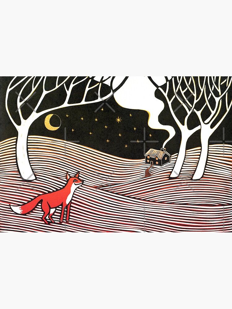 Stargazing - Fox in the Night - original linocut by Francesca Whetnall by Cecca-Designs