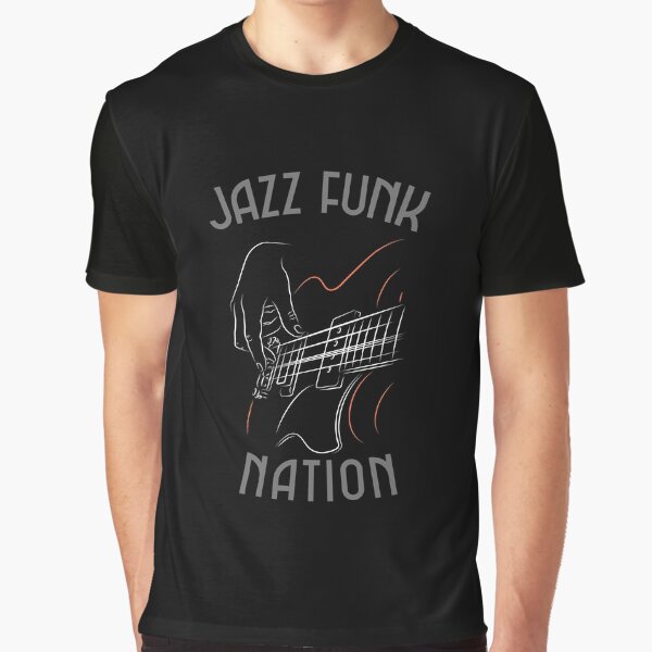 Jazz Funk Nation Bass Guitar Design on Black Graphic T-Shirt