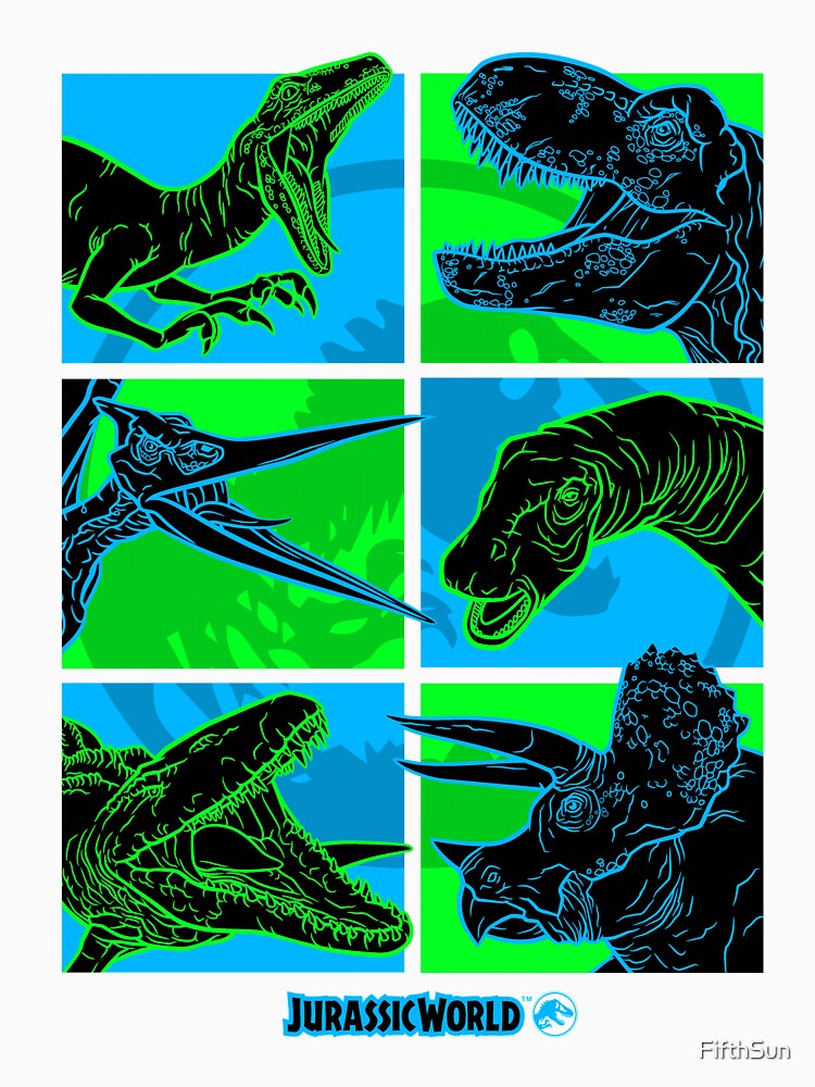 Discover Jurassic World Colorful Dinosaur Panel Portrait Racerback Tank Top