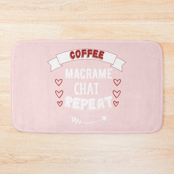 Item preview, Coffee macramé chat repeat with banner, hearts and red bold text.  designed and sold by milkasweet.