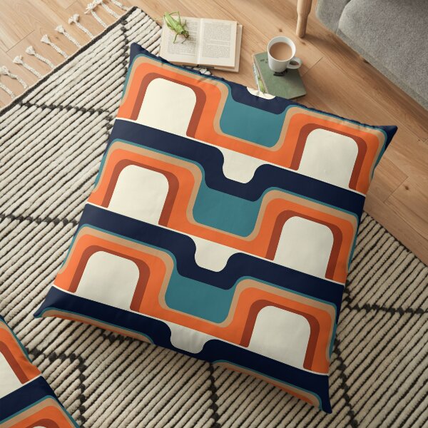Mid-Century Modern Meets 1970s Orange & Blue Floor Pillow