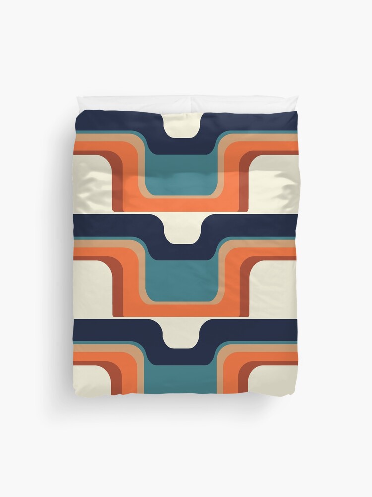 Thumbnail 1 of 2, Duvet Cover, Mid-Century Modern Meets 1970s Orange & Blue designed and sold by MonstersMashU.