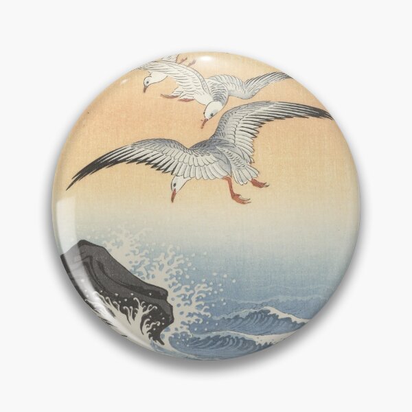 Item preview, 1900s Vintage Japanese Blockprint Five Seagulls Above Turbulent Sea (1900 - 1930) designed and sold by bellatierra.
