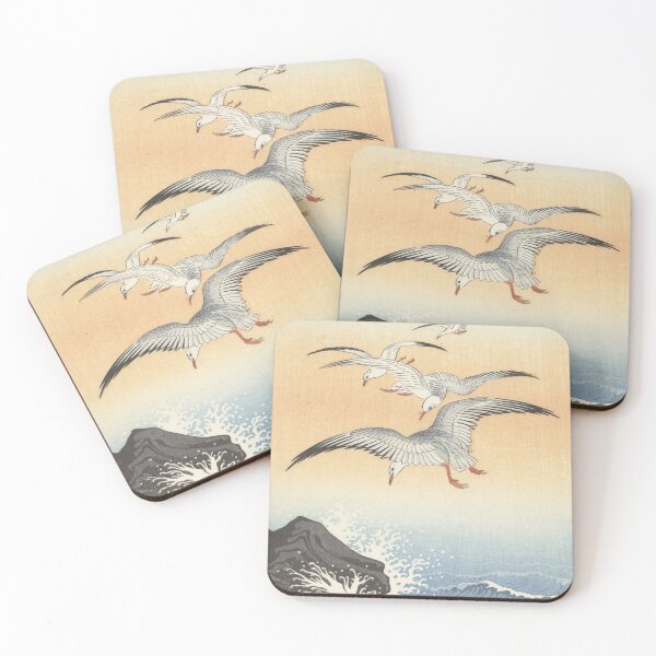 Item preview, 1900s Vintage Japanese Blockprint Five Seagulls Above Turbulent Sea (1900 - 1930) designed and sold by bellatierra.