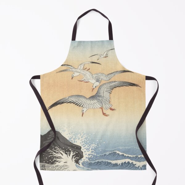 Item preview, 1900s Vintage Japanese Blockprint Five Seagulls Above Turbulent Sea (1900 - 1930) designed and sold by bellatierra.