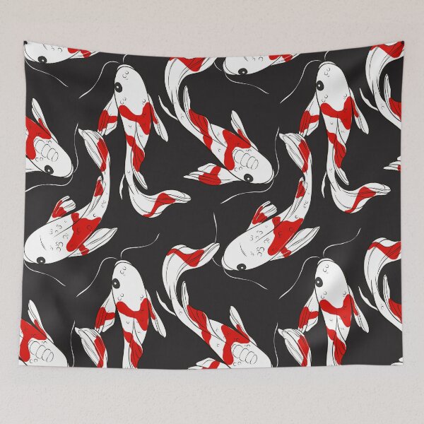 Item preview, Koi fish Japanese carp black white print  designed and sold by Milatoo.