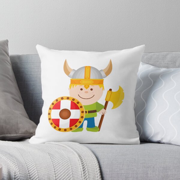 Little Viking Illustration Throw Pillow