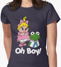 Muppet Babies - Kermit & Miss Piggy - Oh Boy - White Font Women's Fitted T-Shirt