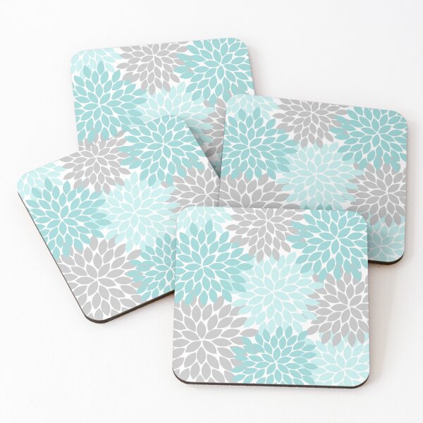 Item preview, Aqua Gray Floral Flower Burst Petals Design Pattern designed and sold by CloudDesignShop.