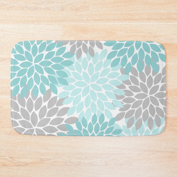 Item preview, Aqua Gray Floral Flower Burst Petals Design Pattern designed and sold by CloudDesignShop.
