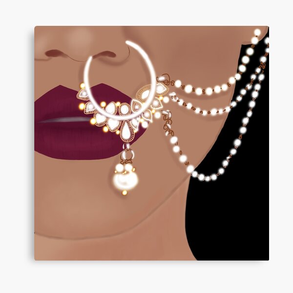 Item preview, Desi Indian Pakistani girl with red lips and nose ring with chain designed and sold by Seema Haider.