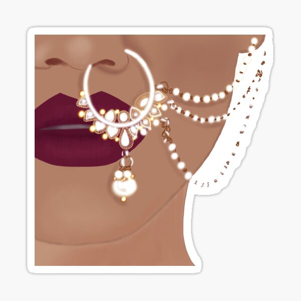 Desi Indian Pakistani girl with red lips and nose ring with chain Sticker