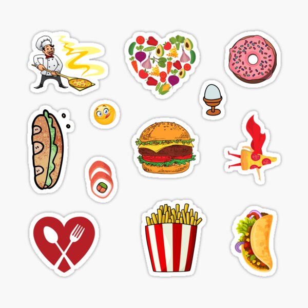 Stickers Pack Foodies, Cute burger, French fries, tacos, pizza