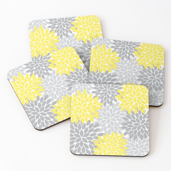 Item preview, Yellow Gray Flower Burst Petals Pattern designed and sold by CloudDesignShop.