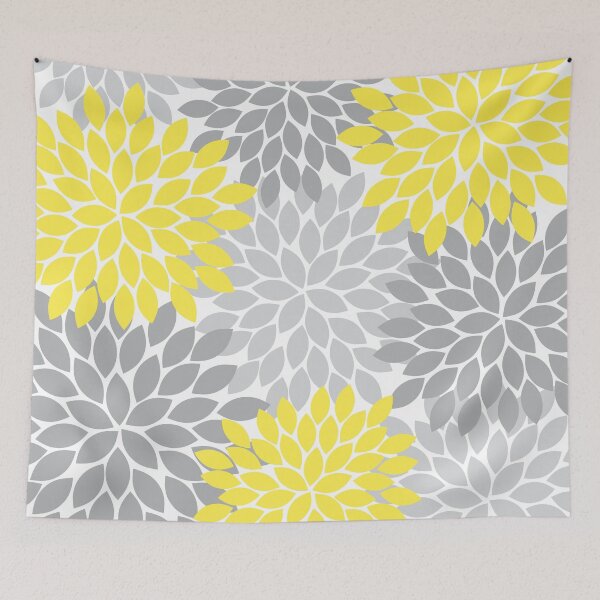 Item preview, Yellow Gray Flower Burst Petals Pattern designed and sold by CloudDesignShop.