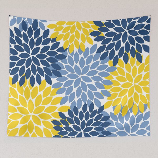Item preview, Flower Burst Yellow Blue Flower Petals Pattern designed and sold by CloudDesignShop.