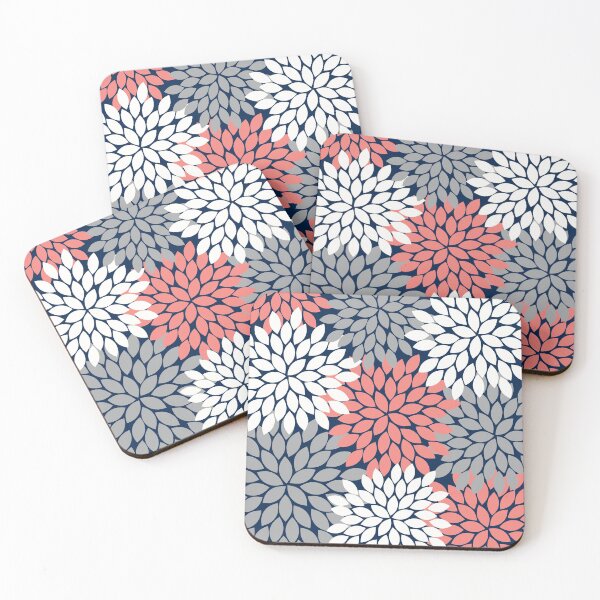 Item preview, Flower Burst Navy Coral Aqua Floral Pattern Flower Petals designed and sold by CloudDesignShop.